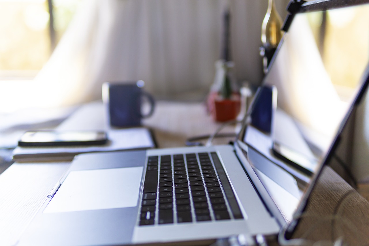 laptop, desk, home