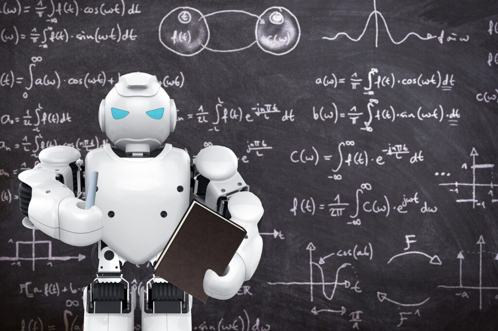 robot, teacher, blackboard